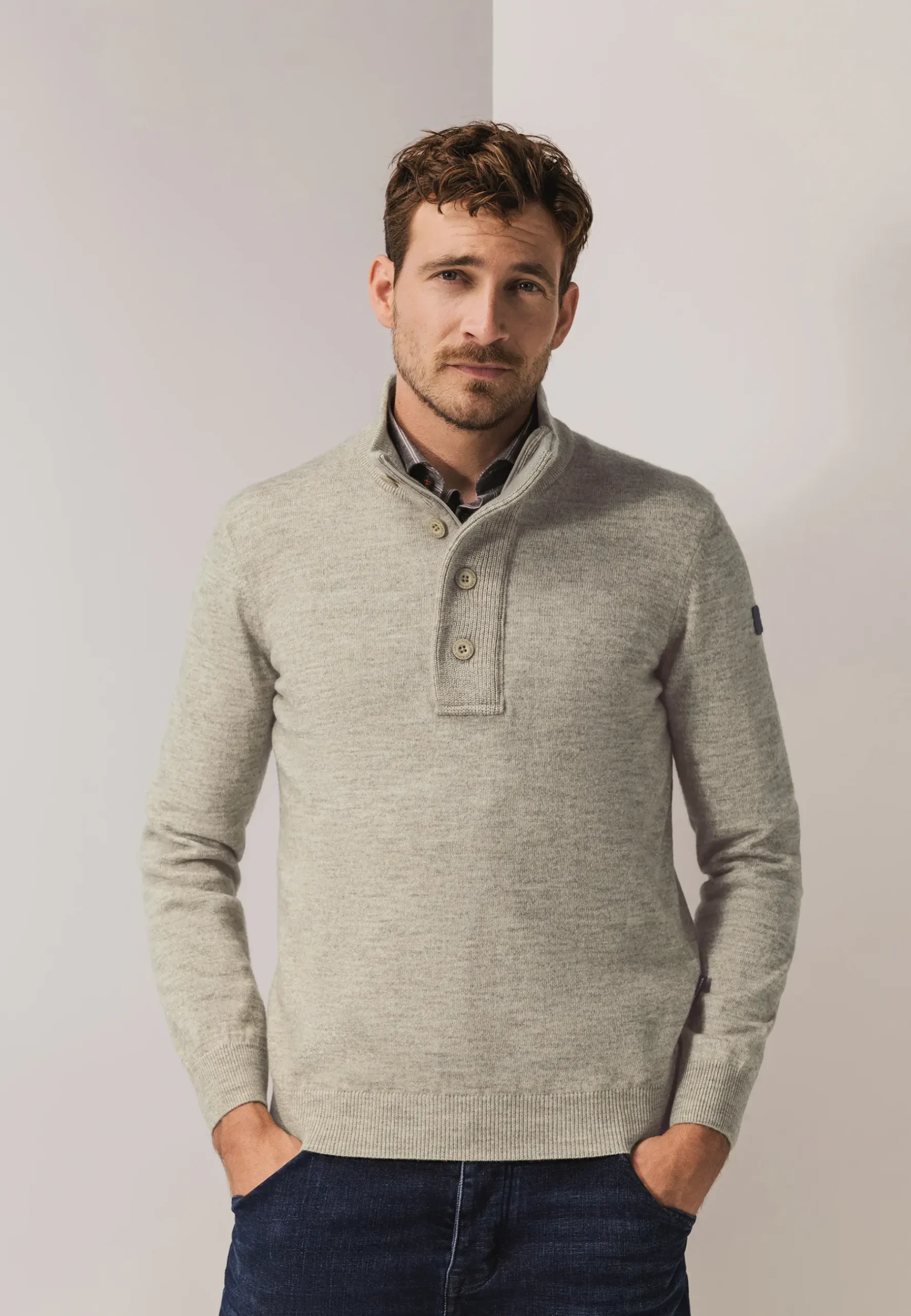 Clearance Gemêleerde trui met halve rits Truien