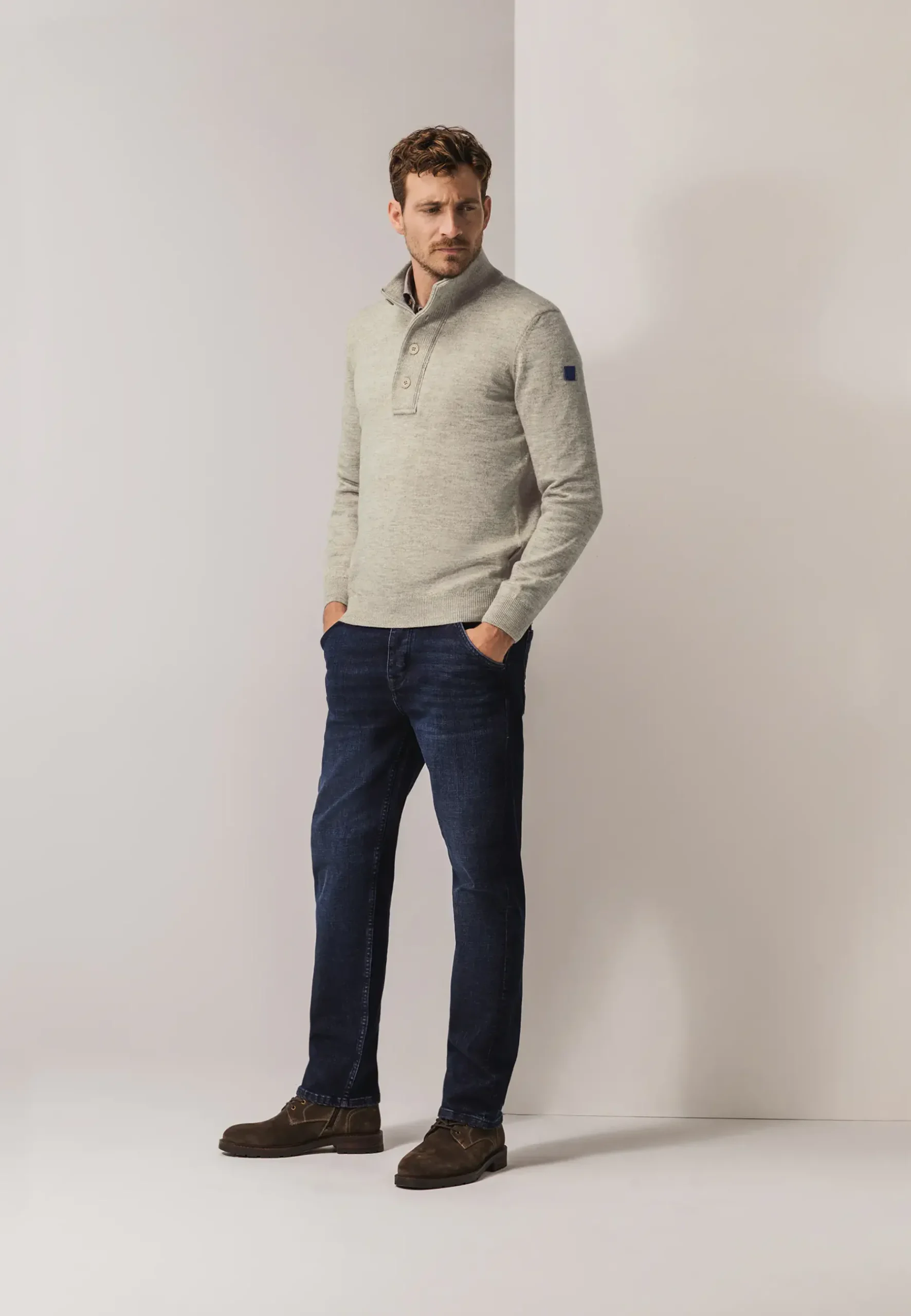 Clearance Gemêleerde trui met halve rits Truien