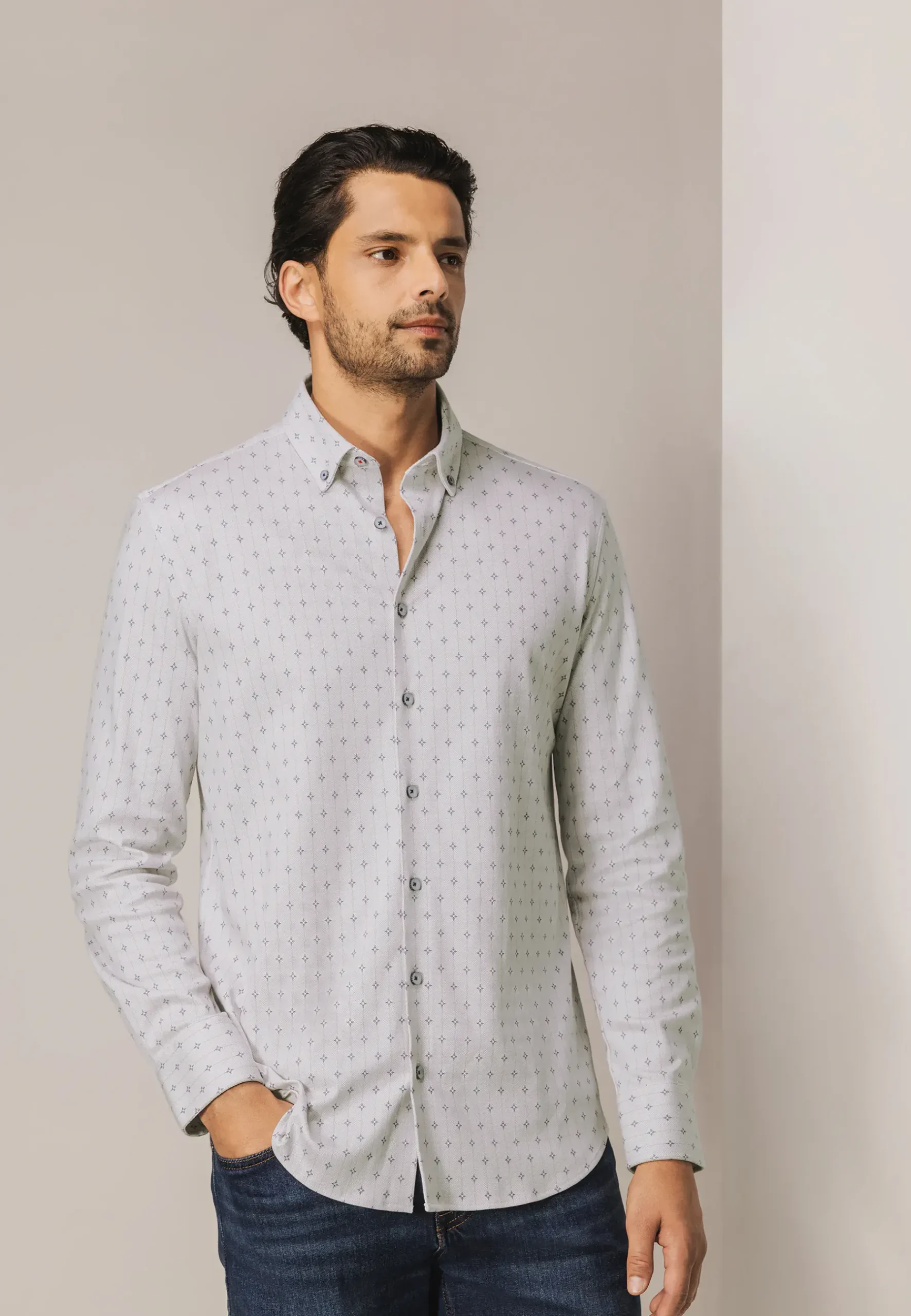 New Gestreept overhemd van jerseystof Overhemden