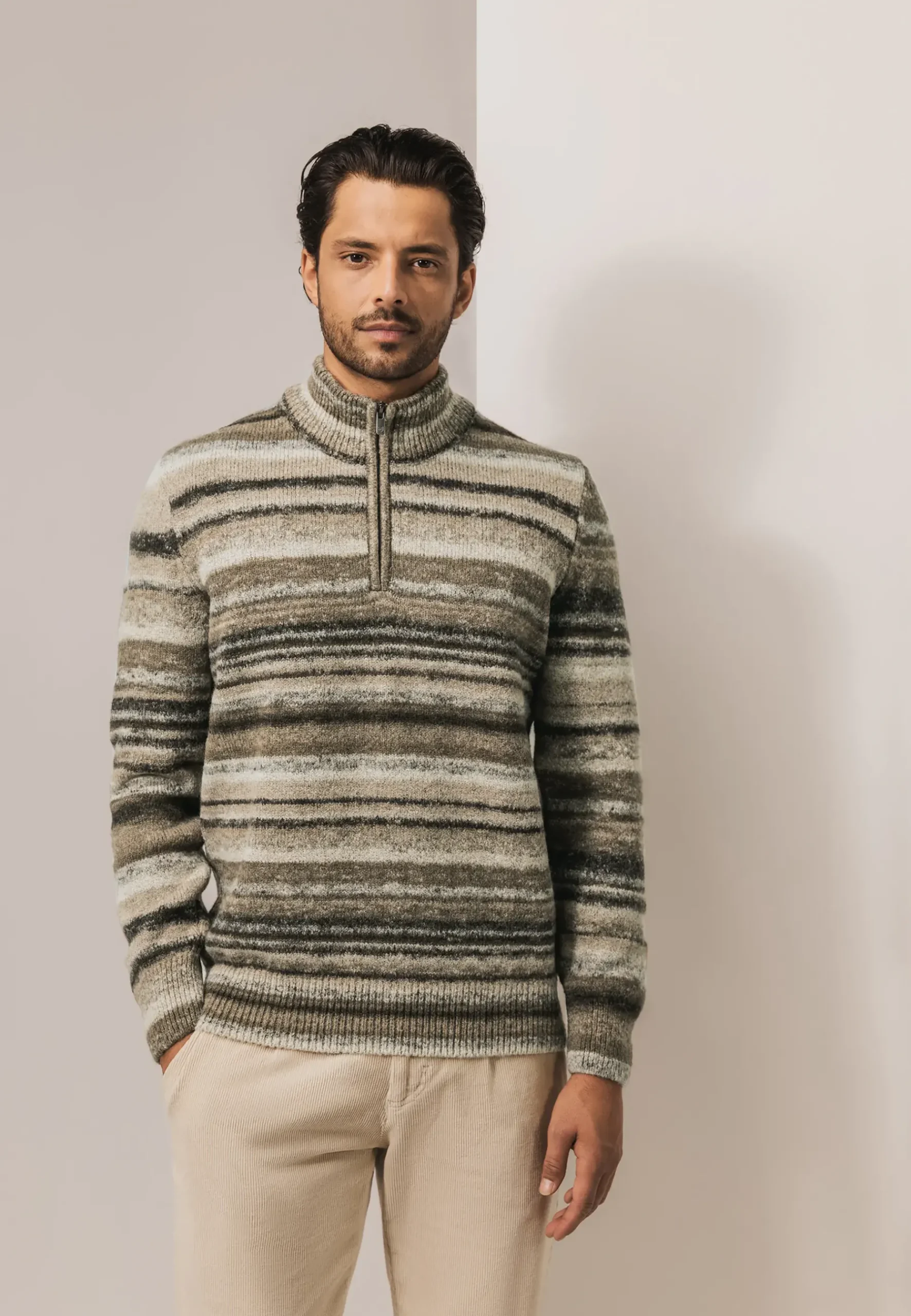 Best Gestreepte trui met halve rits Truien